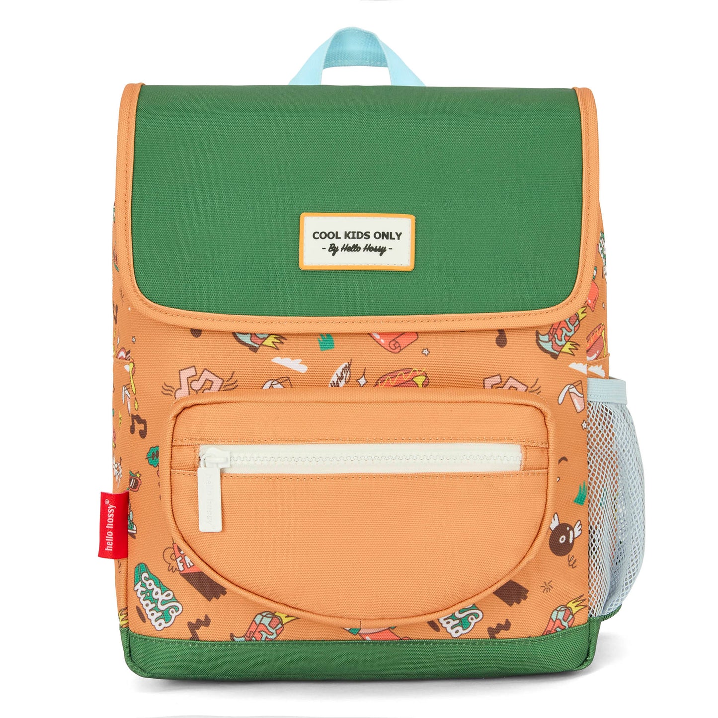 Mochila infantil castanha com estampado de música e bolso frontal Hello Hossy