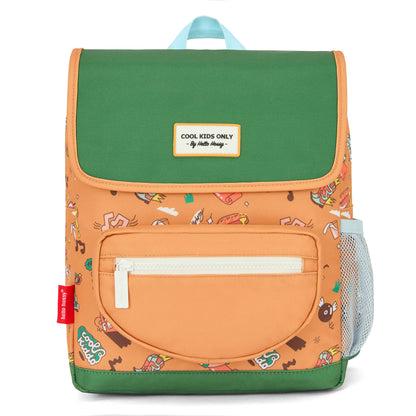 Mochila infantil castanha com estampado de música e bolso frontal Hello Hossy