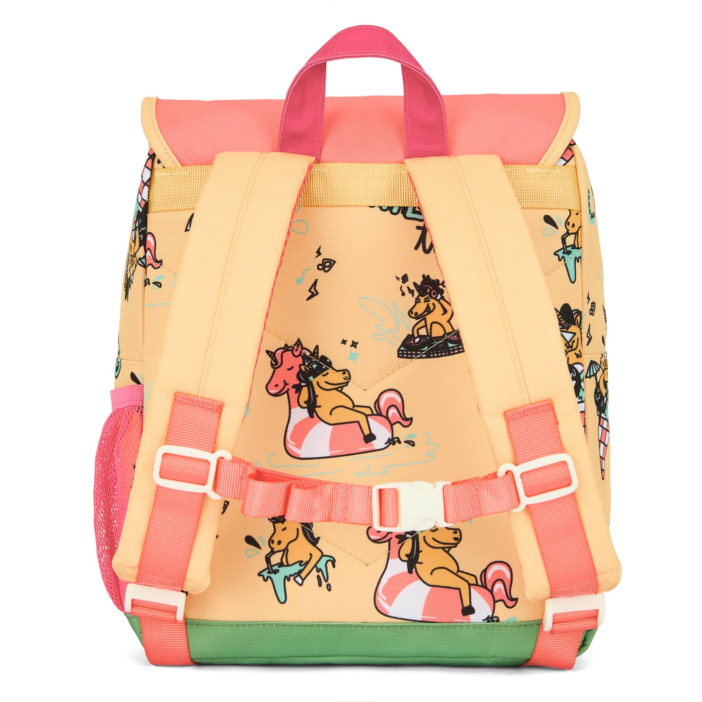 Mochila infantil amarela e rosa, padrão de unicórnios Hello Hossy