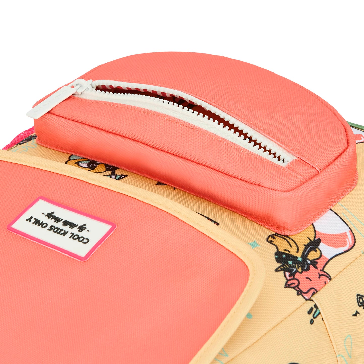 Mochila infantil amarela e rosa com padrão de unicórnio Hello Hossy