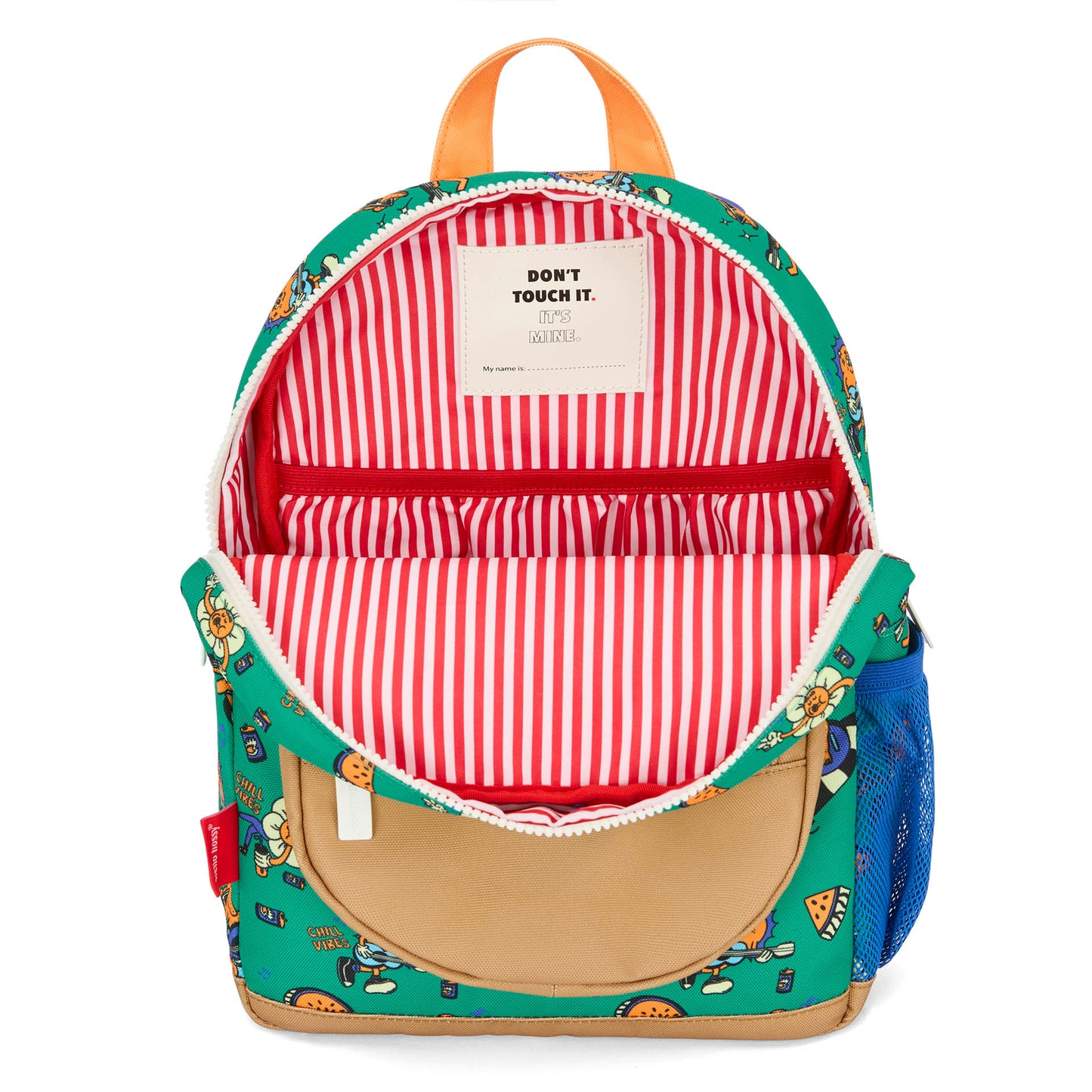 Mochila infantil verde com padrão de animais e interior às riscas Hello Hossy