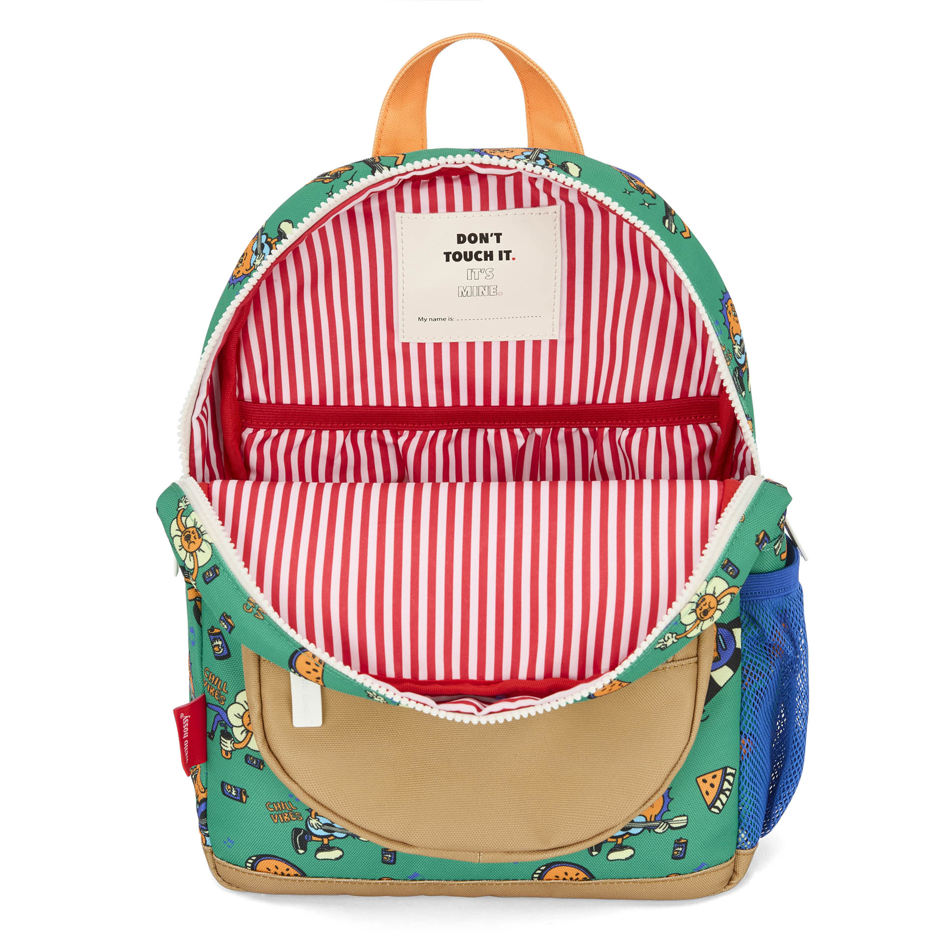Mochila infantil verde com padrão de animais e interior às riscas Hello Hossy