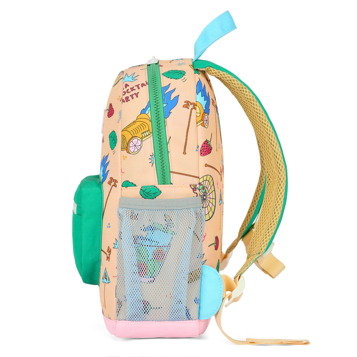 Mochila infantil bege e verde com estampado food Hello Hossy