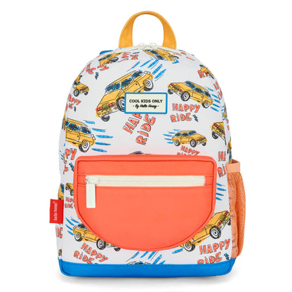 Mochila infantil branca laranja com motivo de carros Hello Hossy