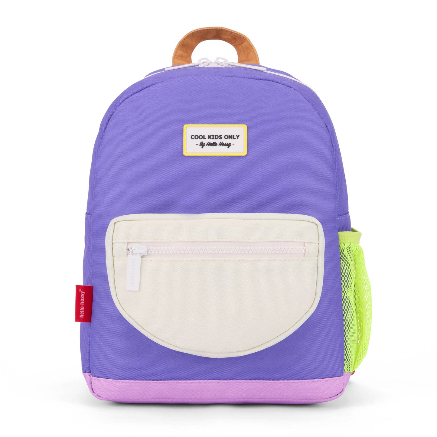 Mochila infantil violeta com bolso creme e rebordo rosa Hello Hossy
