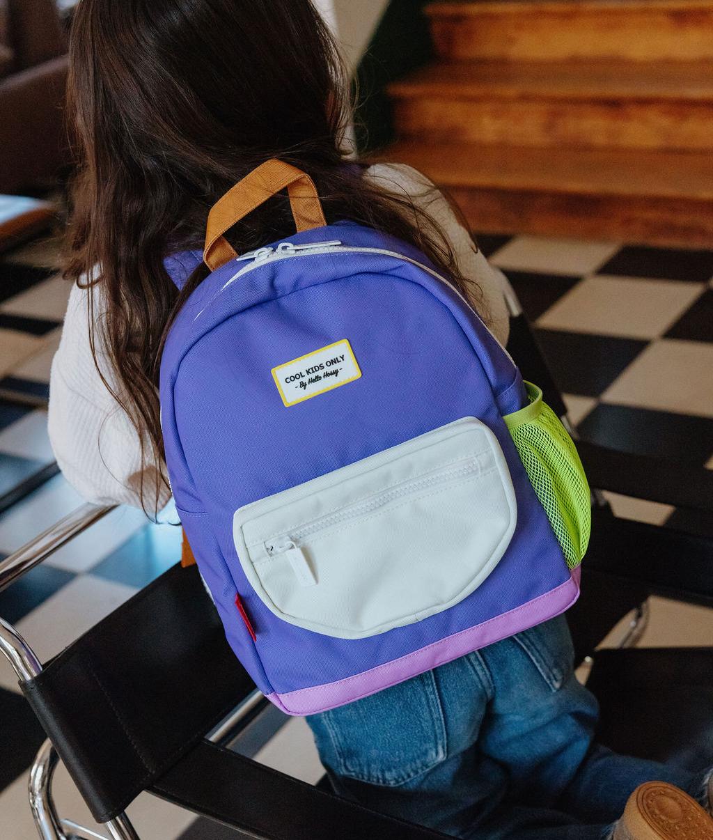 Mochila infantil violeta com bolso branco Hello Hossy