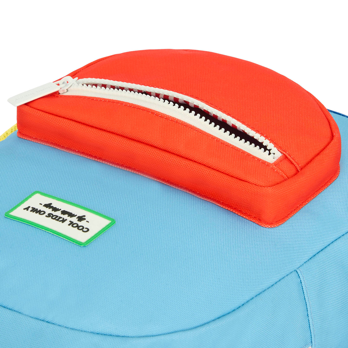 Mochila infantil azul com bolso vermelho com fecho Hello Hossy