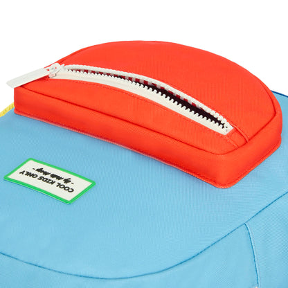 Mochila infantil azul com bolso vermelho com fecho Hello Hossy
