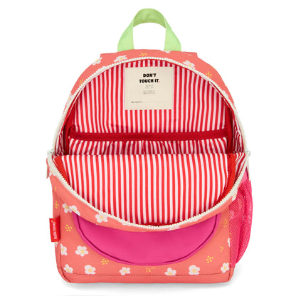 Mochila infantil coral com padrão de flores e interior às riscas Hello Hossy