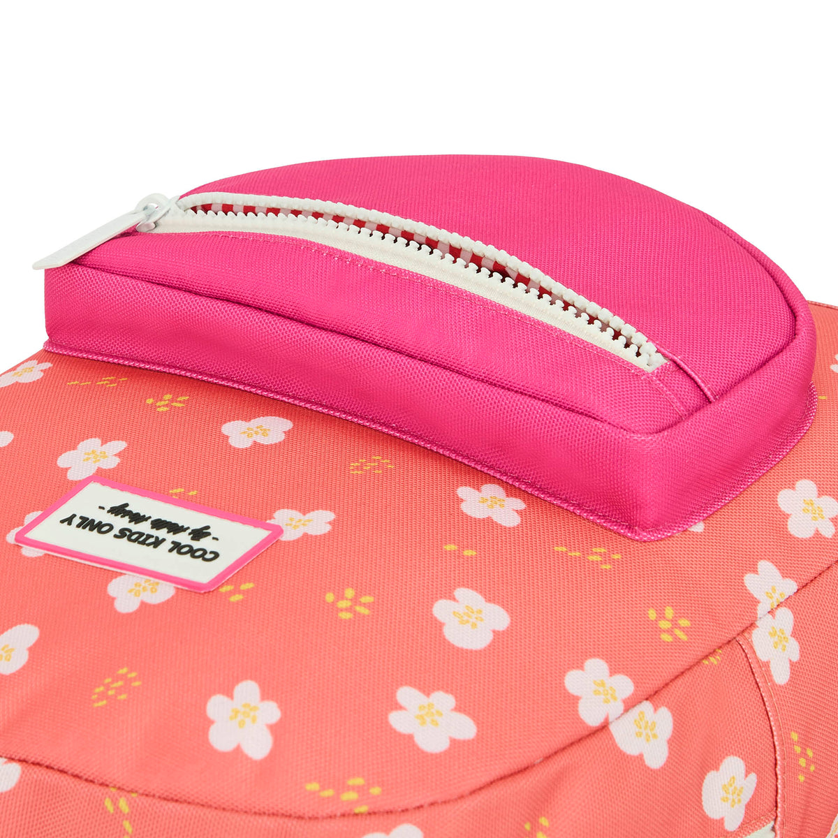 Mochila infantil coral com estampado de flores e detalhe rosa Hello Hossy