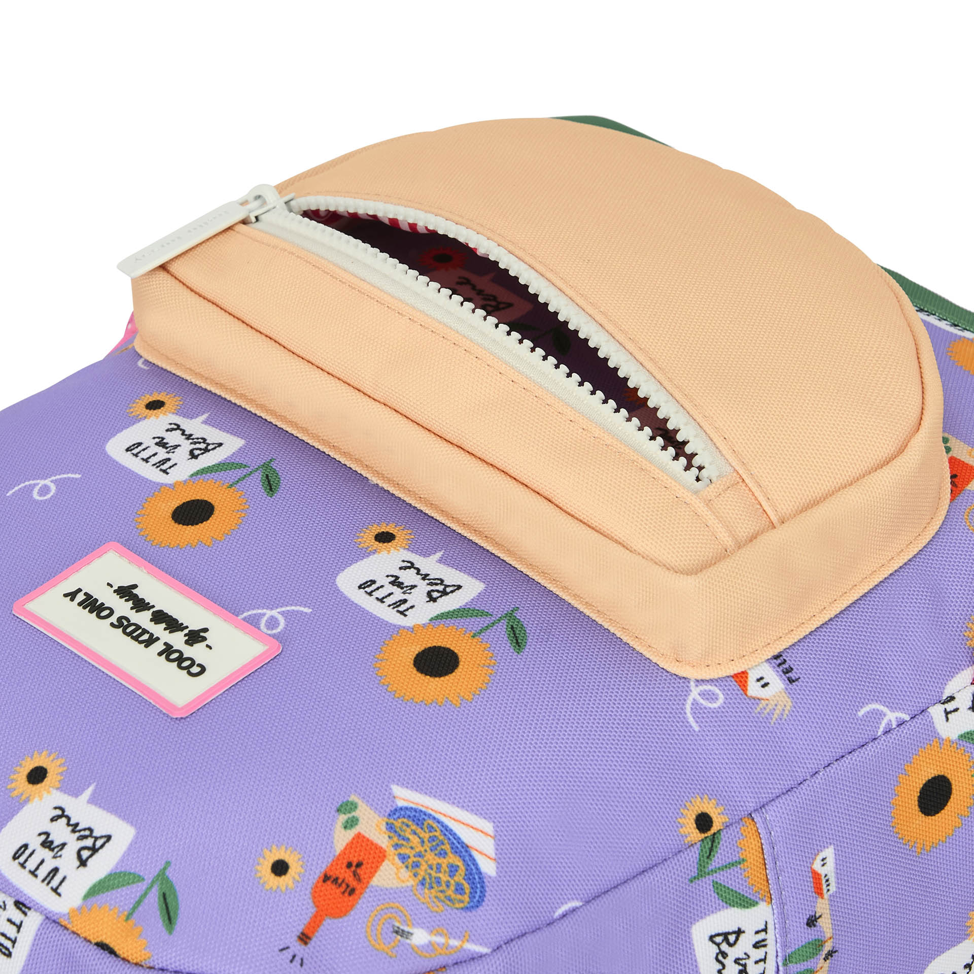Mochila para criança violeta com estampado de flores e girassóis Hello Hossy