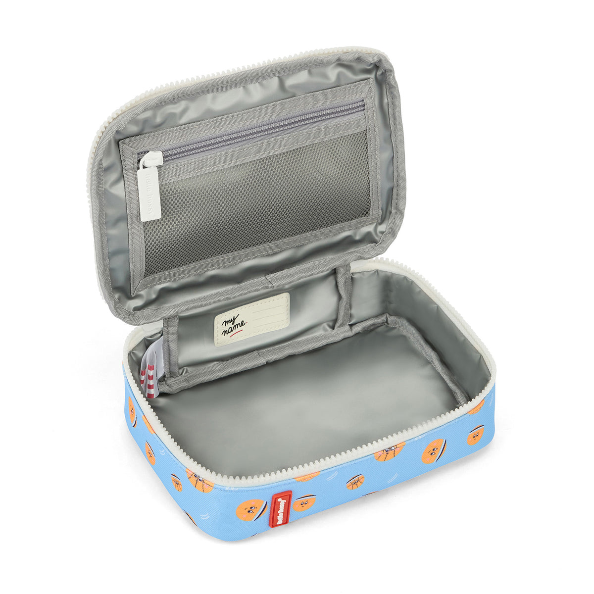 Saco de lanche infantil azul laranja com padrão de desporto Hello Hossy