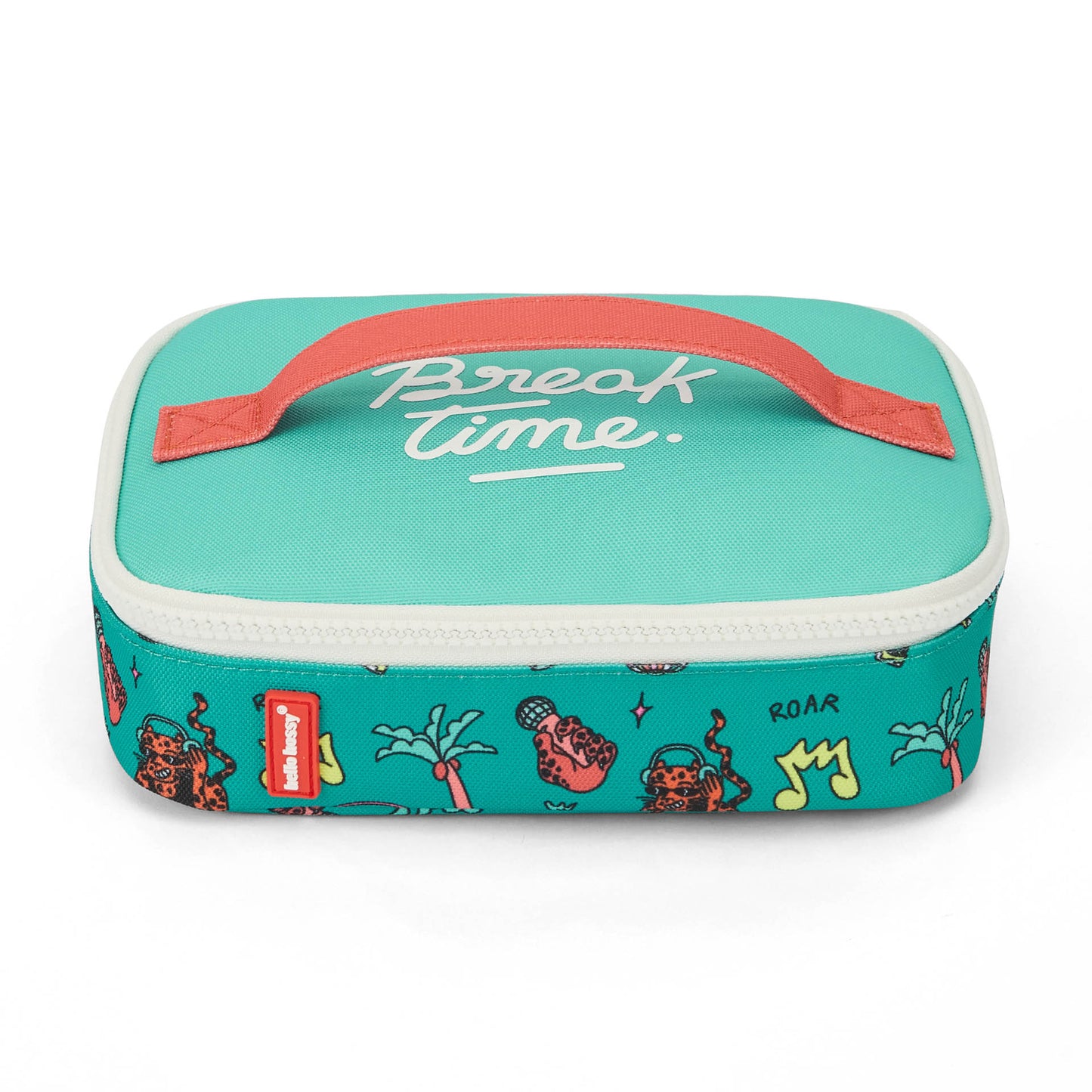 Saco de lanche infantil verde coral, padrão de animais, inscrição Hello Hossy