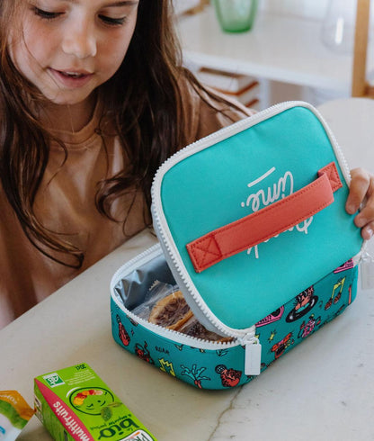 Saco de lanche infantil verde coral com estampado de animais Hello Hossy