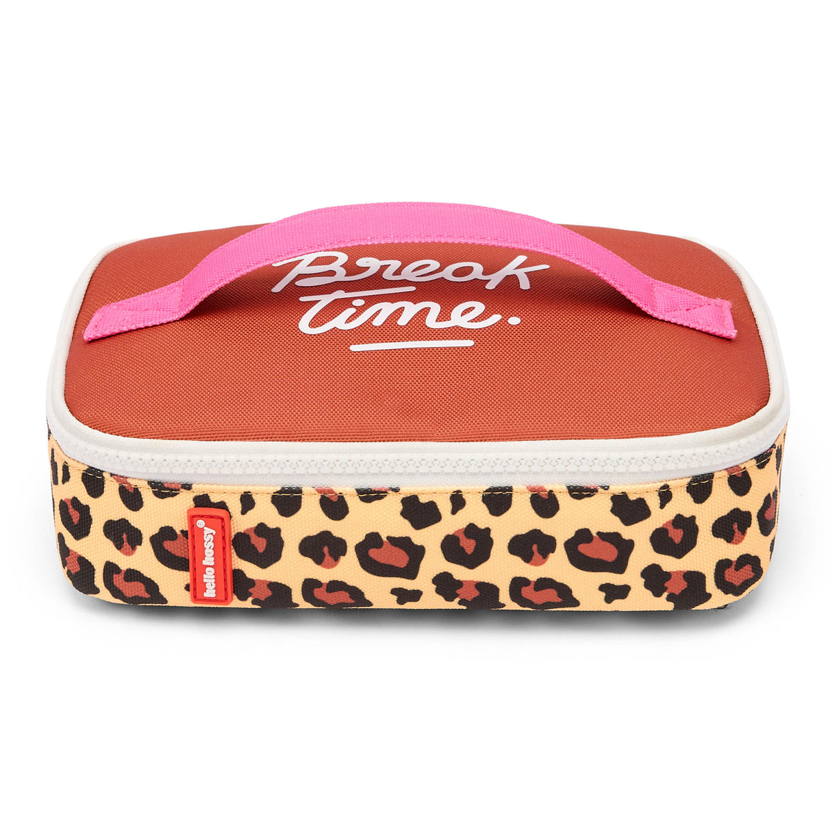 Saco de lanche infantil creme com padrão leopard, pega rosa Hello Hossy
