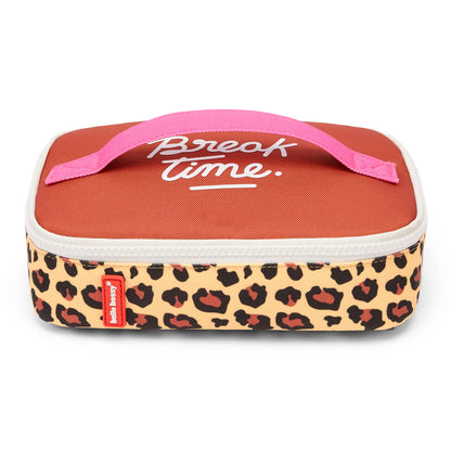 Saco de lanche infantil creme com padrão leopard, pega rosa Hello Hossy