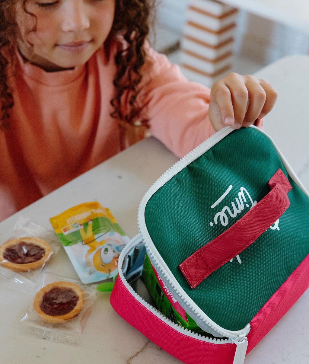 Saco de lanche infantil framboise verde com fecho branco Hello Hossy