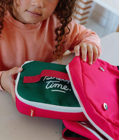 Saco de lanche infantil framboise e verde, inscrição Hello Hossy