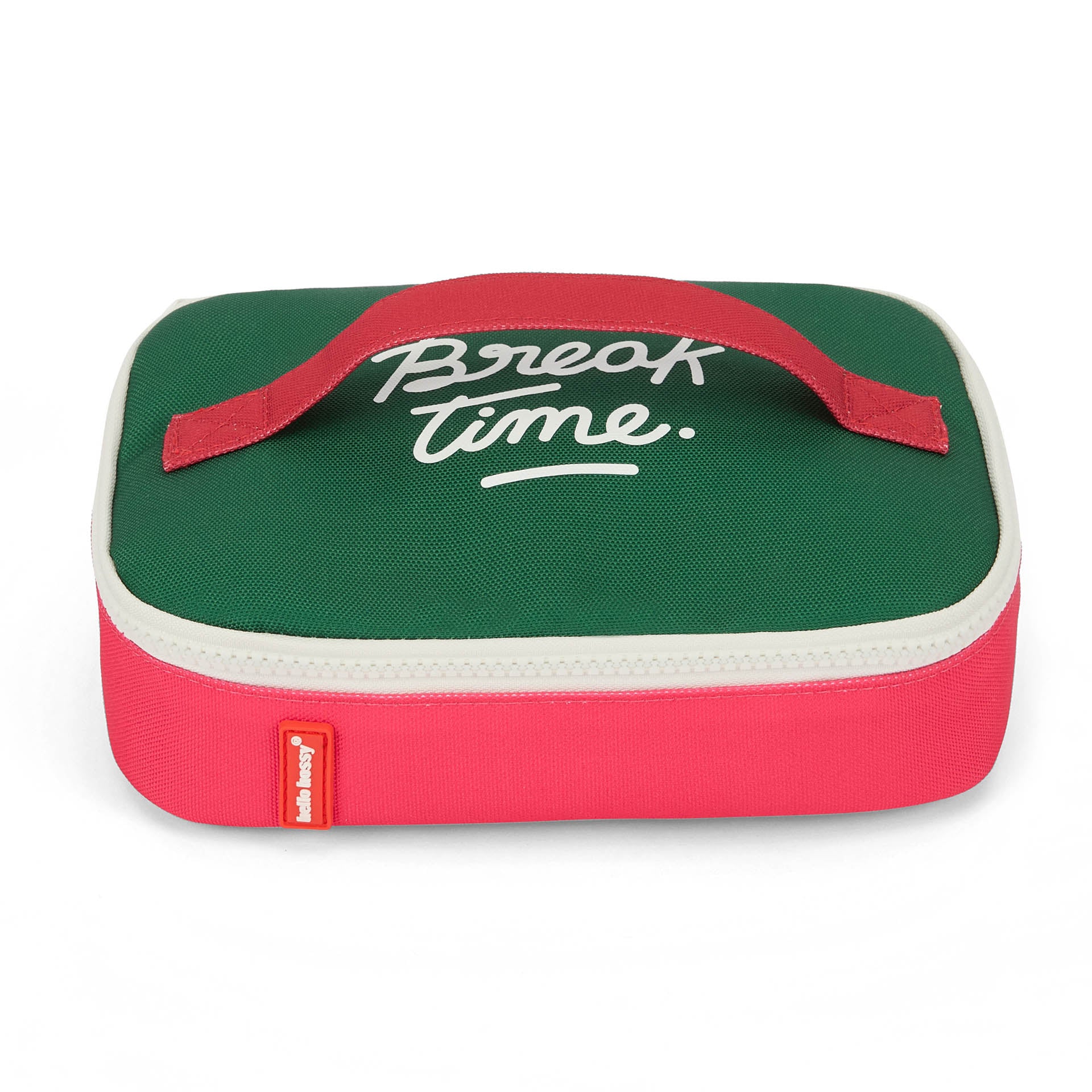Saco de almoço infantil verde e framboise com inscrição Break Time Hello Hossy