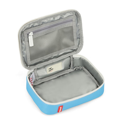 Saco de lanche infantil azul com interior isotérmico e compartimento Hello Hossy