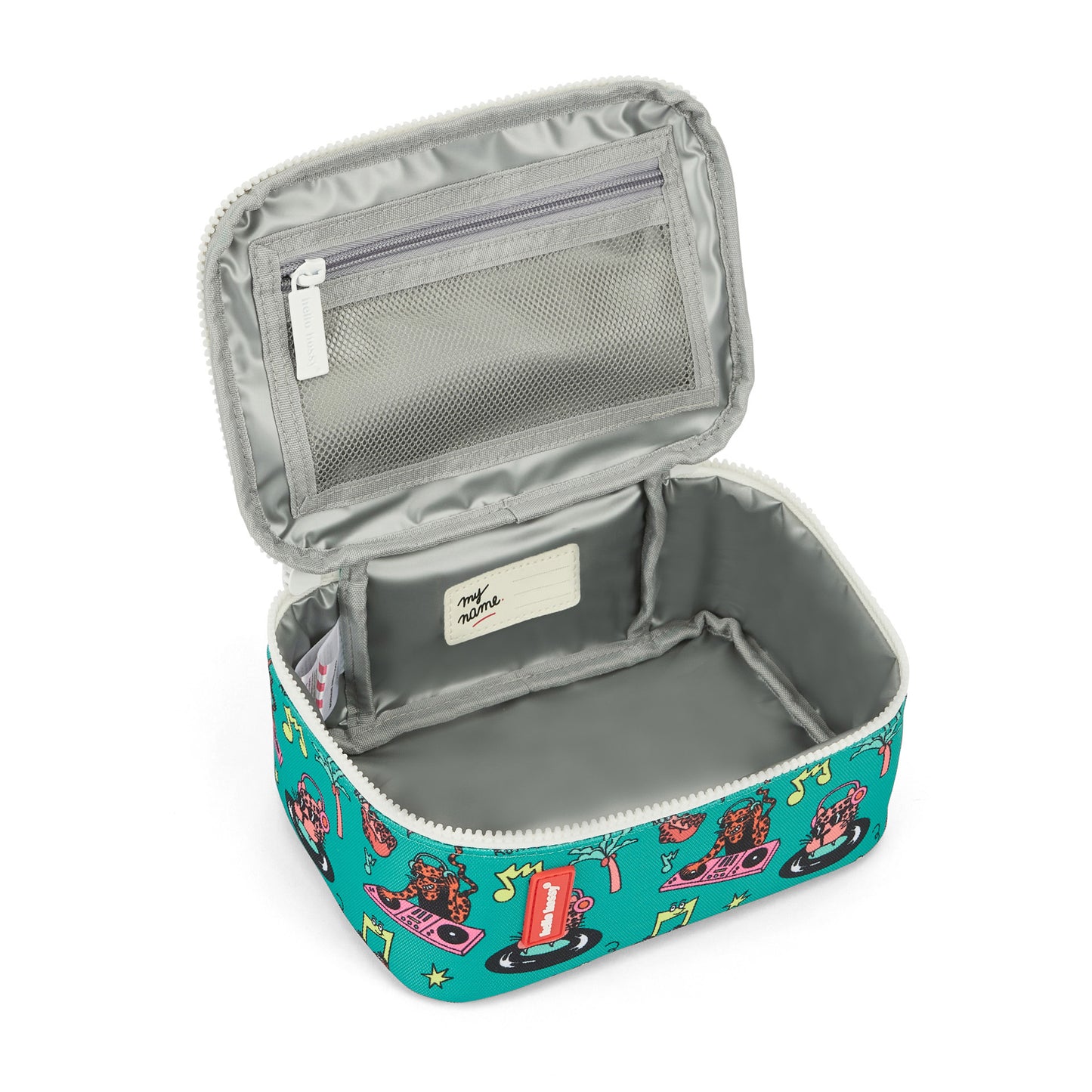 Saco de almoço infantil verde com estampado de animais e compartimento cinzento, Hello Hossy