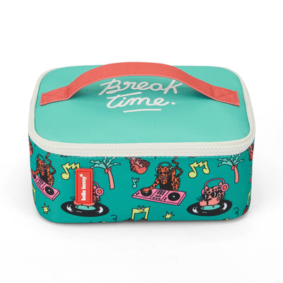 Saco de almoço infantil verde e coral com motivo de animais e inscrição Break Time Hello Hossy