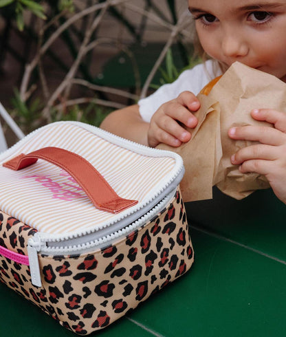 Saco de almoço infantil com estampado leopard creme e castanho Hello Hossy