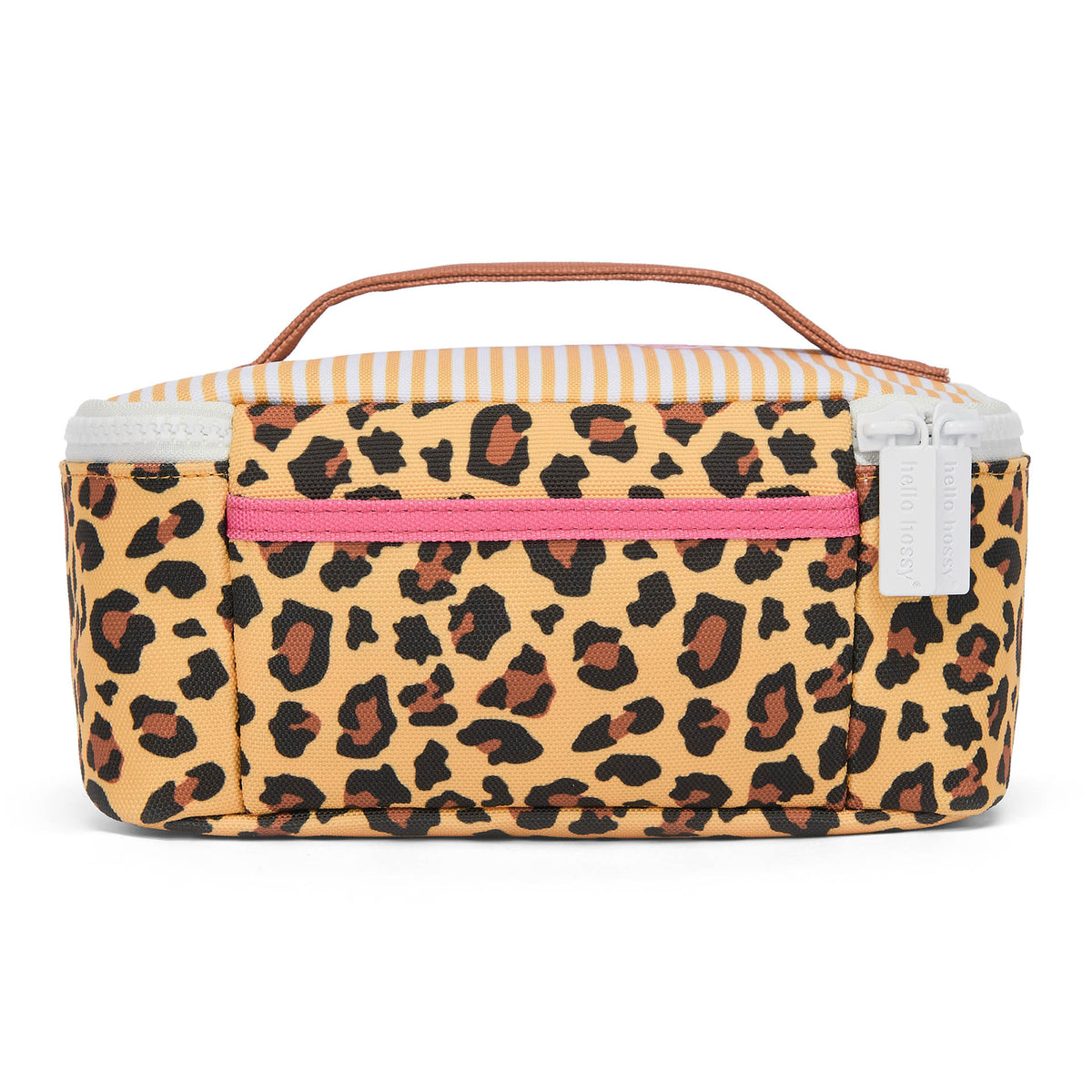 Saco de almoço infantil creme e castanho com motivo leopard, fecho rosa Hello Hossy
