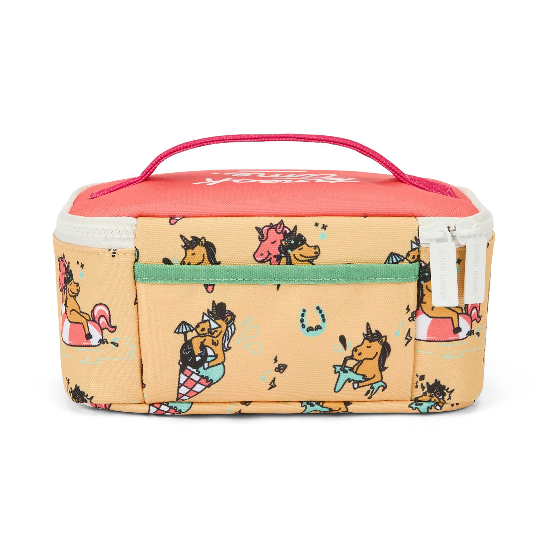 Saco de almoço infantil amarelo com padrão de unicórnio multicolorido Hello Hossy