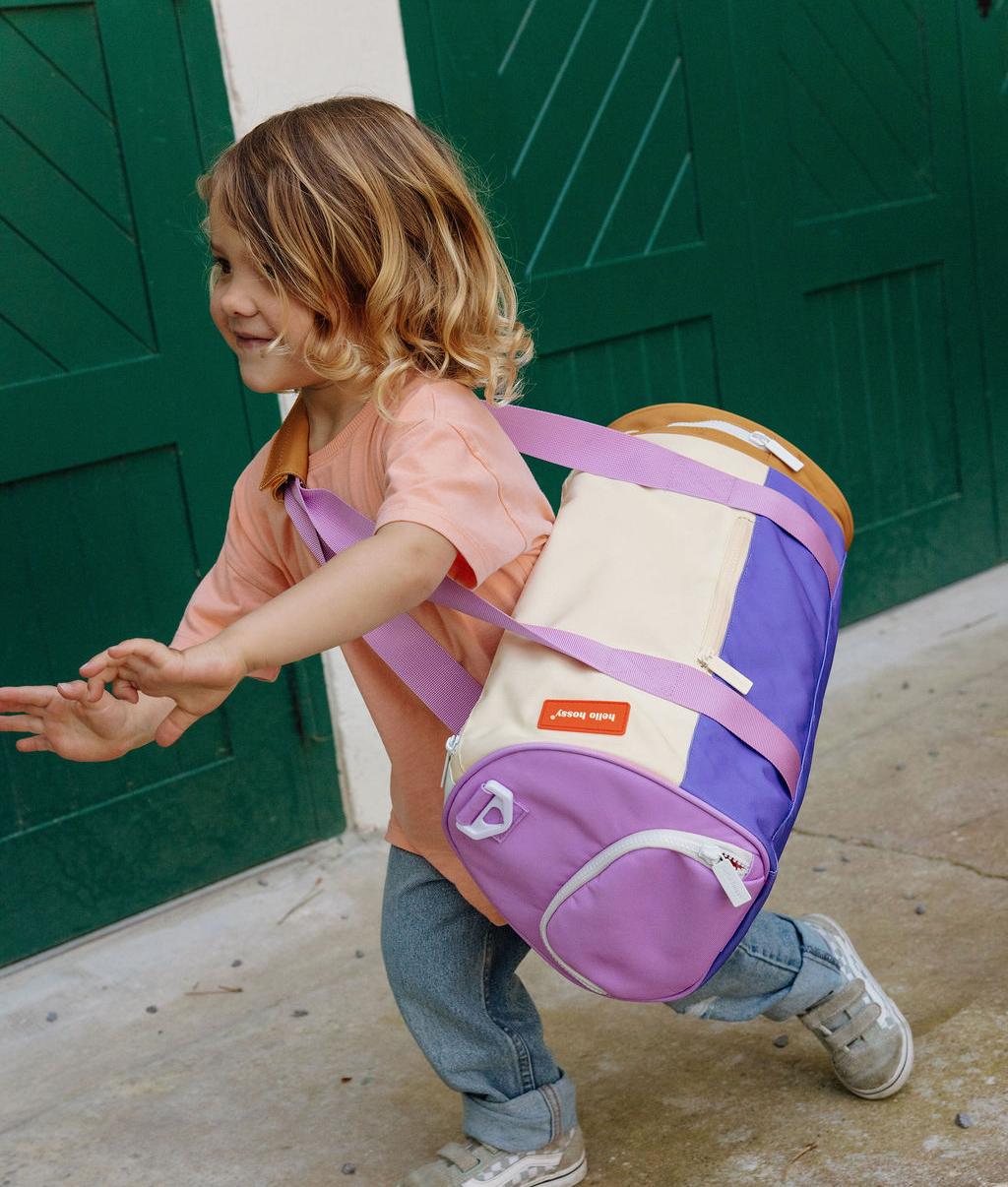 Saco de desporto infantil bege, violeta e Camel, bolso com fecho Hello Hossy