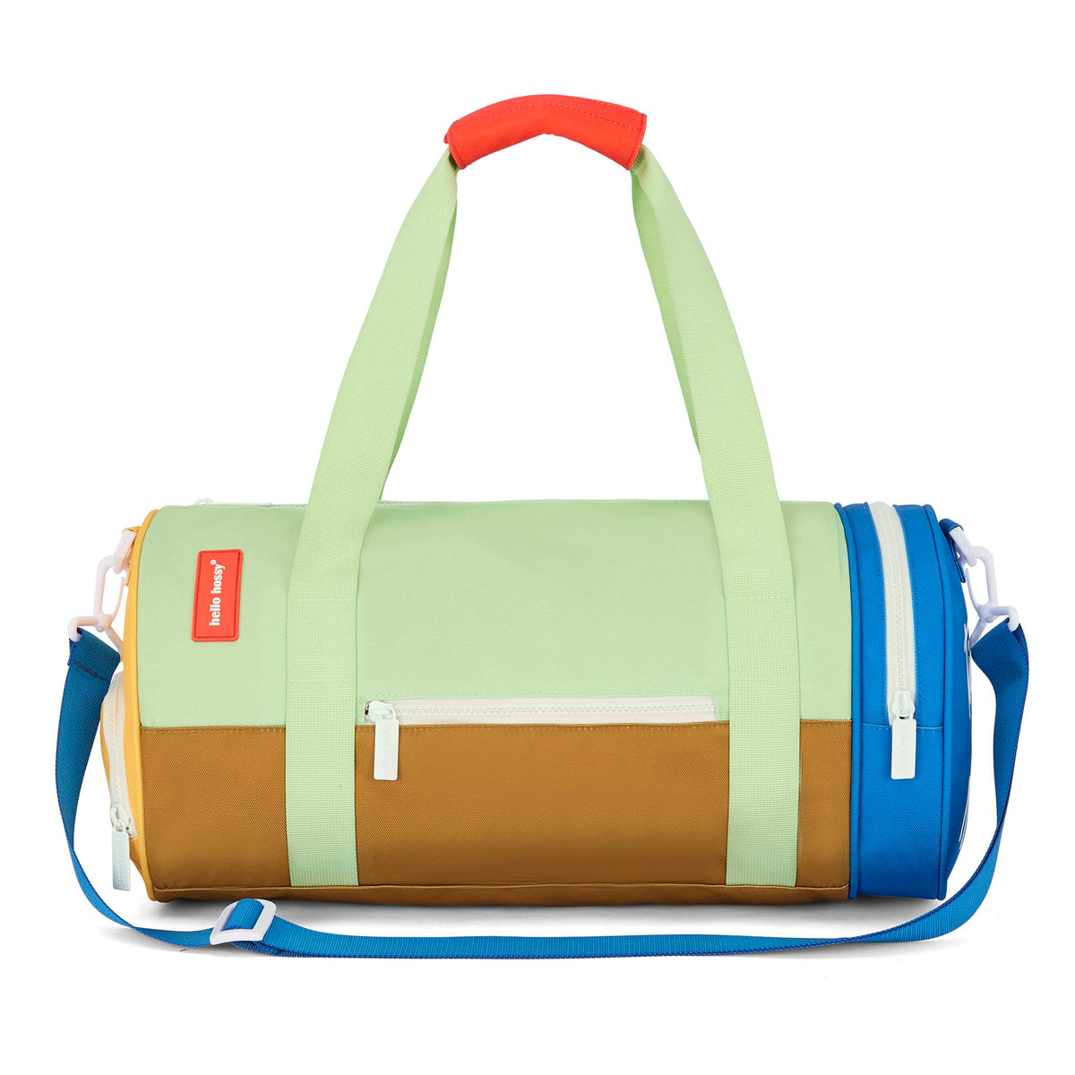 Saco de desporto infantil verde castanho azul com bolso com fecho Hello Hossy