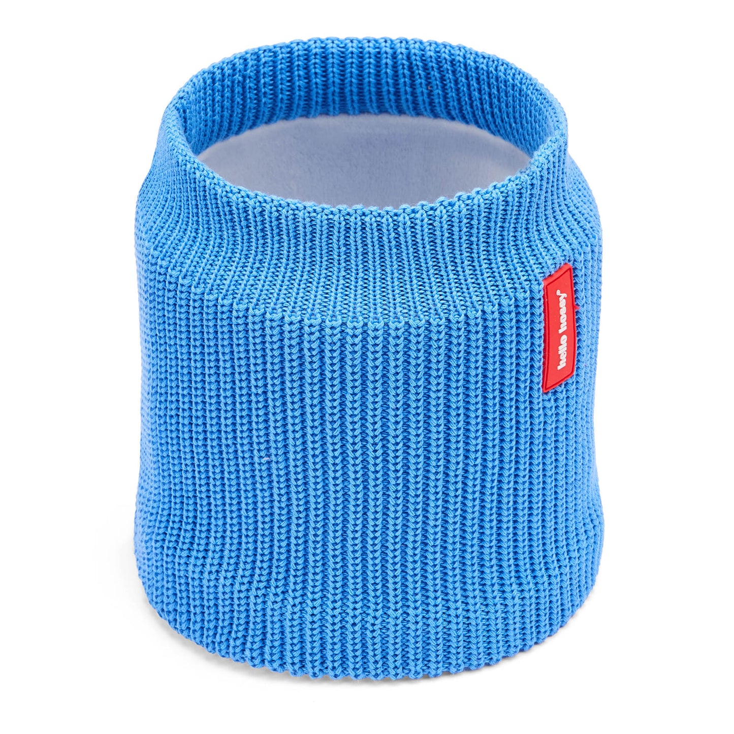 Snood infantil azul de malha com interior polar e etiqueta vermelha Hello Hossy
