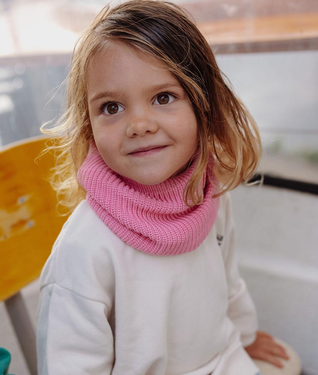 Snood infantil rosa em malha canelada, forro polar Hello Hossy
