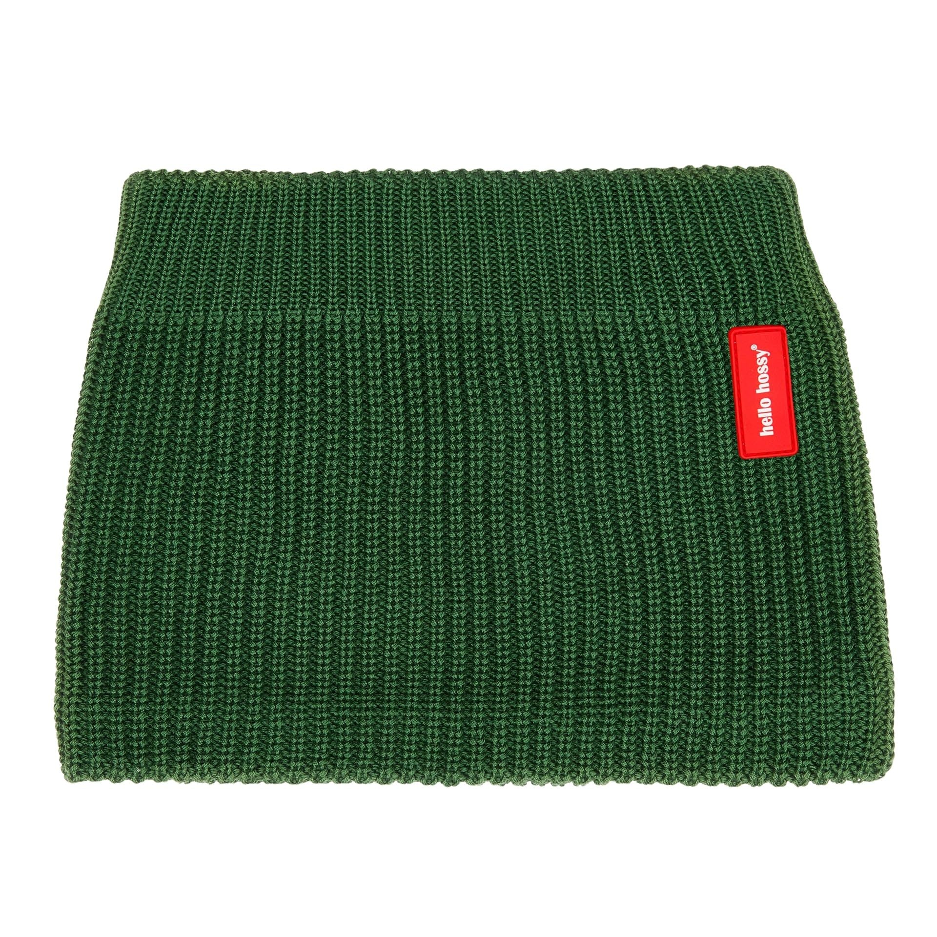 Snood infantil verde em malha canelada com etiqueta Hello Hossy