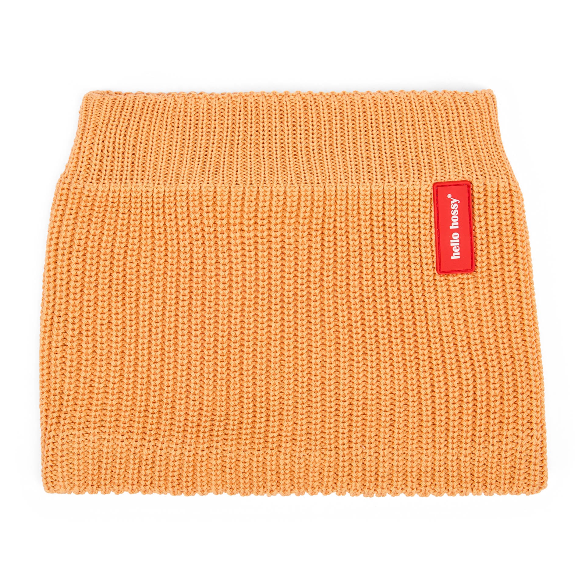 Snood infantil Camel em malha canelada, etiqueta vermelha Hello Hossy