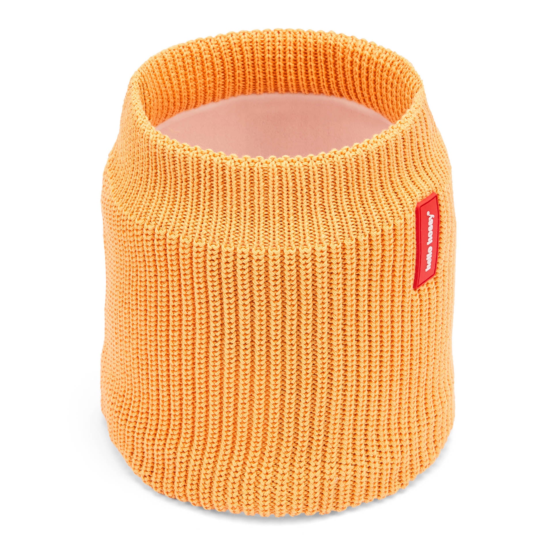 Snood infantil cor Camel, malha canelada, detalhe de etiqueta vermelha Hello Hossy