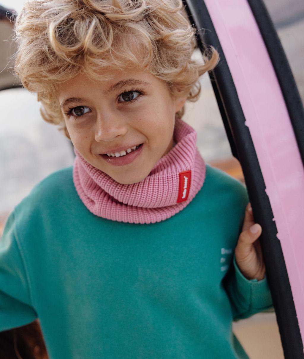 Snood infantil rosa em malha com forro polar Hello Hossy