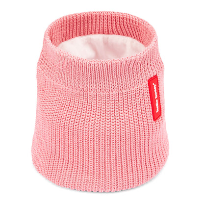 Snood infantil rosa de malha, forro polar e etiqueta vermelha Hello Hossy