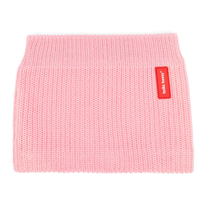 Snood infantil rosa em malha tricotada, etiqueta vermelha Hello Hossy