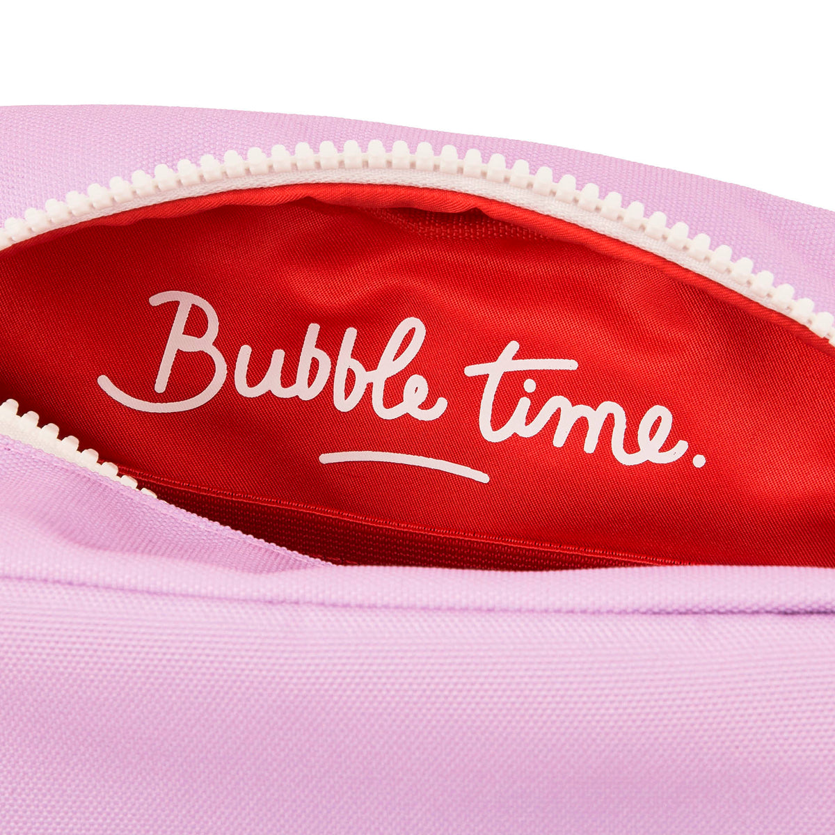 Nécessaire infantil rosa, interior vermelho, fecho de correr Hello Hossy