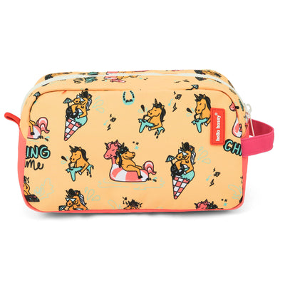Nécessaire infantil com estampado de unicórnios amarelo e rosa Hello Hossy