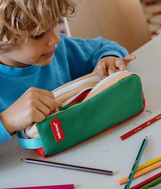 Estojo escolar infantil verde e vermelho, formato retangular Hello Hossy
