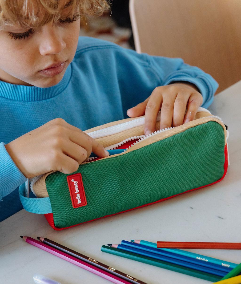 estojo escolar infantil verde, compartimento duplo Hello Hossy