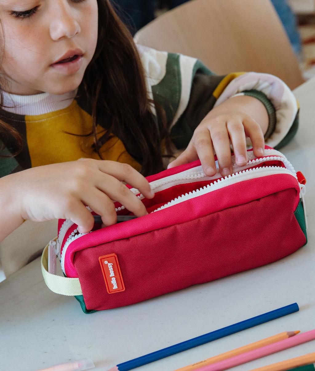 Estojo escolar infantil framboise com compartimento duplo Hello Hossy