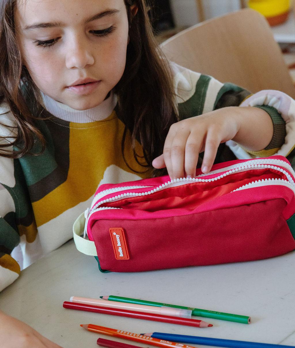 Estojo escolar infantil framboise com compartimento duplo Hello Hossy