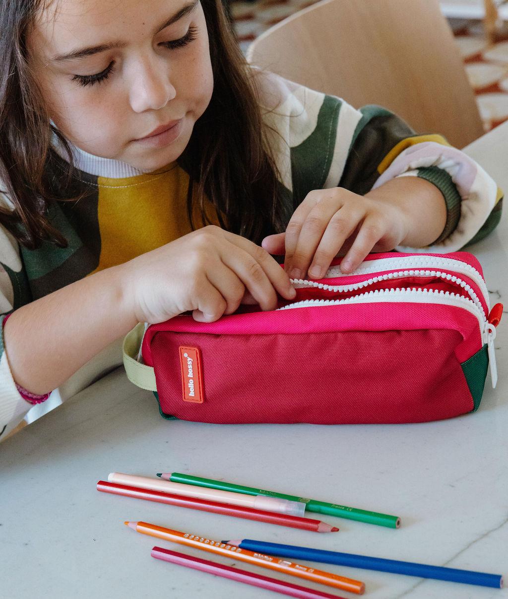 Estojo escolar infantil framboise com compartimento duplo Hello Hossy