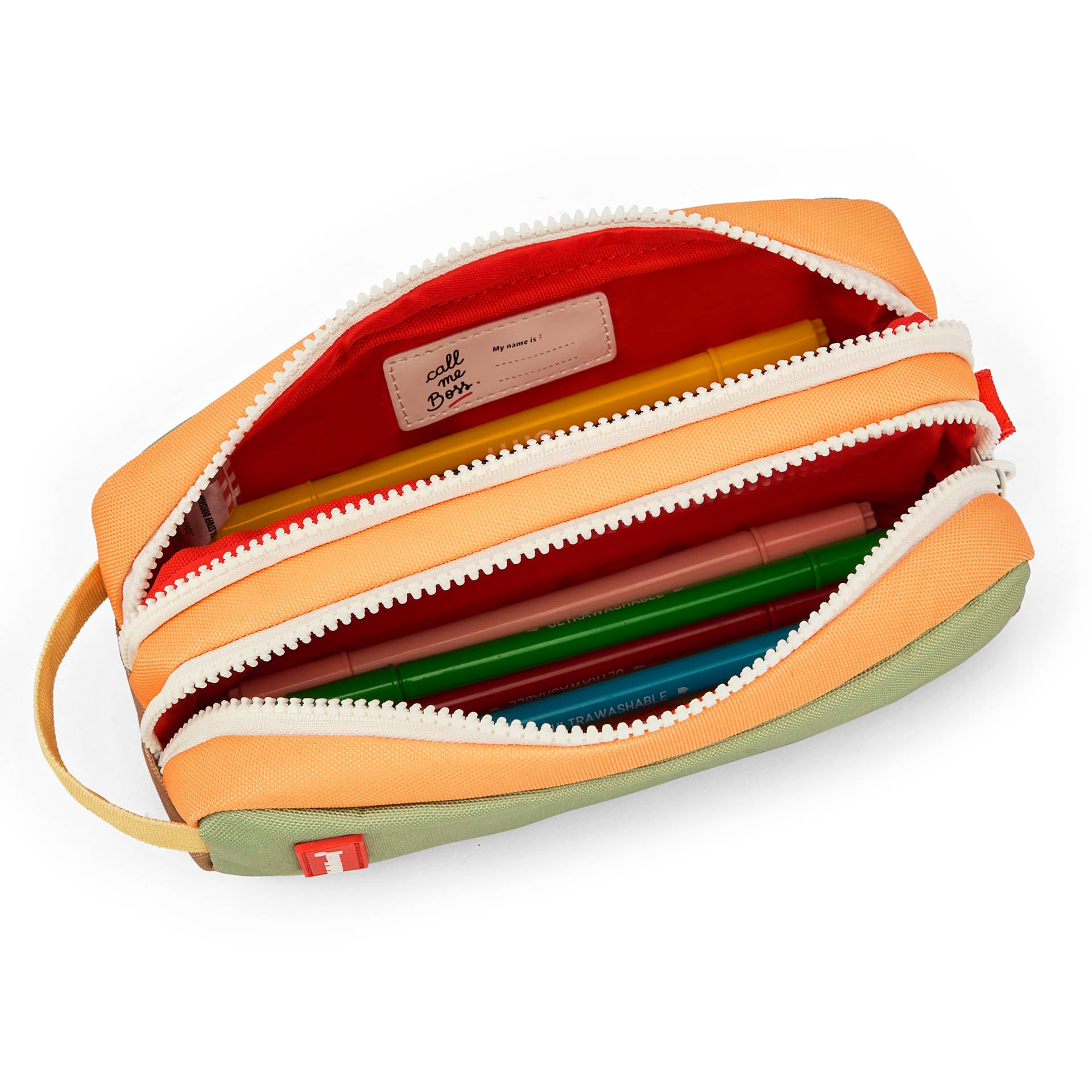 Estojo escolar infantil verde com compartimentos duplos Hello Hossy