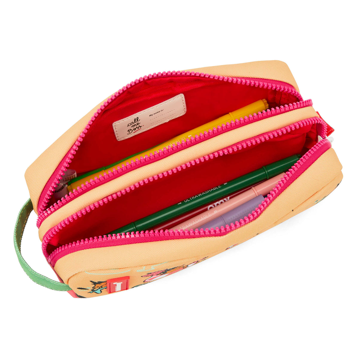 Estojo escolar infantil amarelo e rosa com estampado de unicórnio e compartimento duplo Hello Hossy