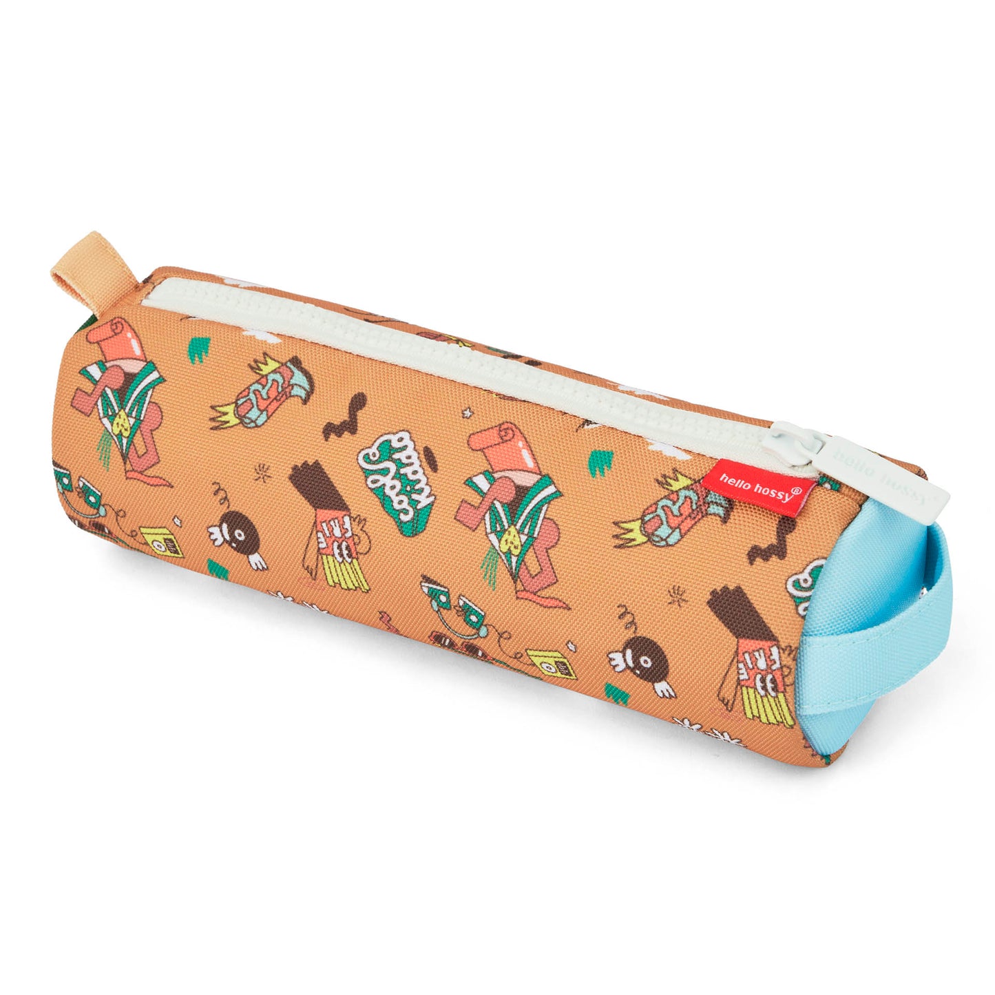 Estojo escolar infantil castanho com padrão de música e fecho branco Hello Hossy