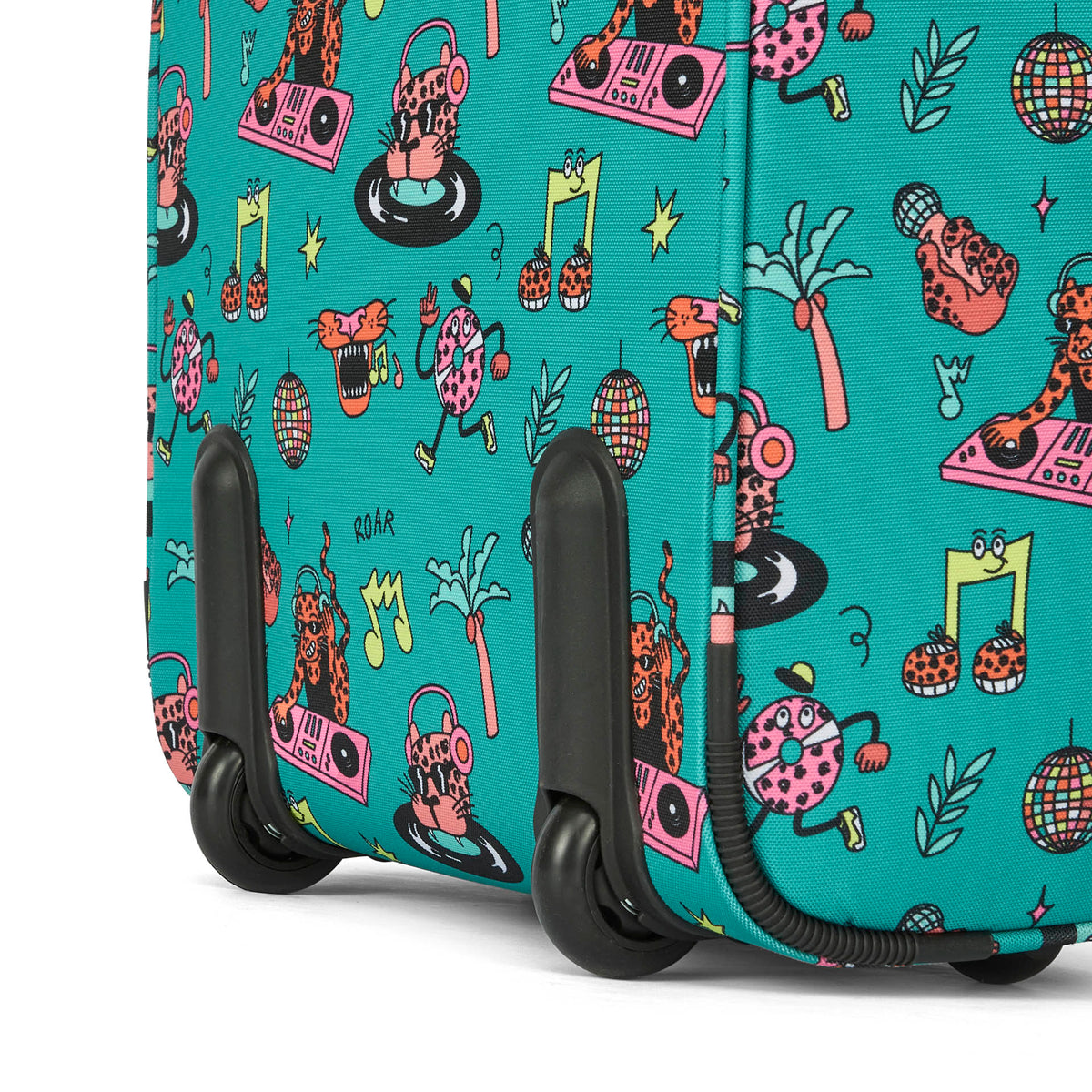 Mala de viagem infantil verde com padrão de música e rodas pretas Hello Hossy